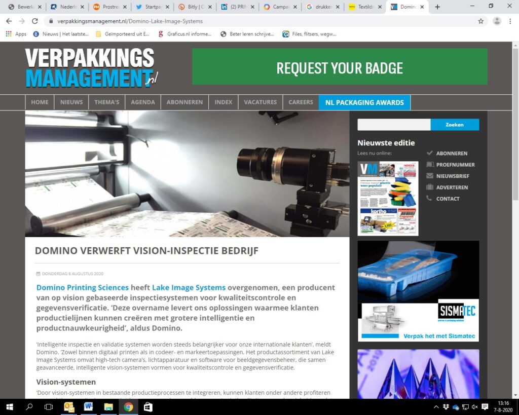 Domino verwerft vision-inspectie bedrijf featured image